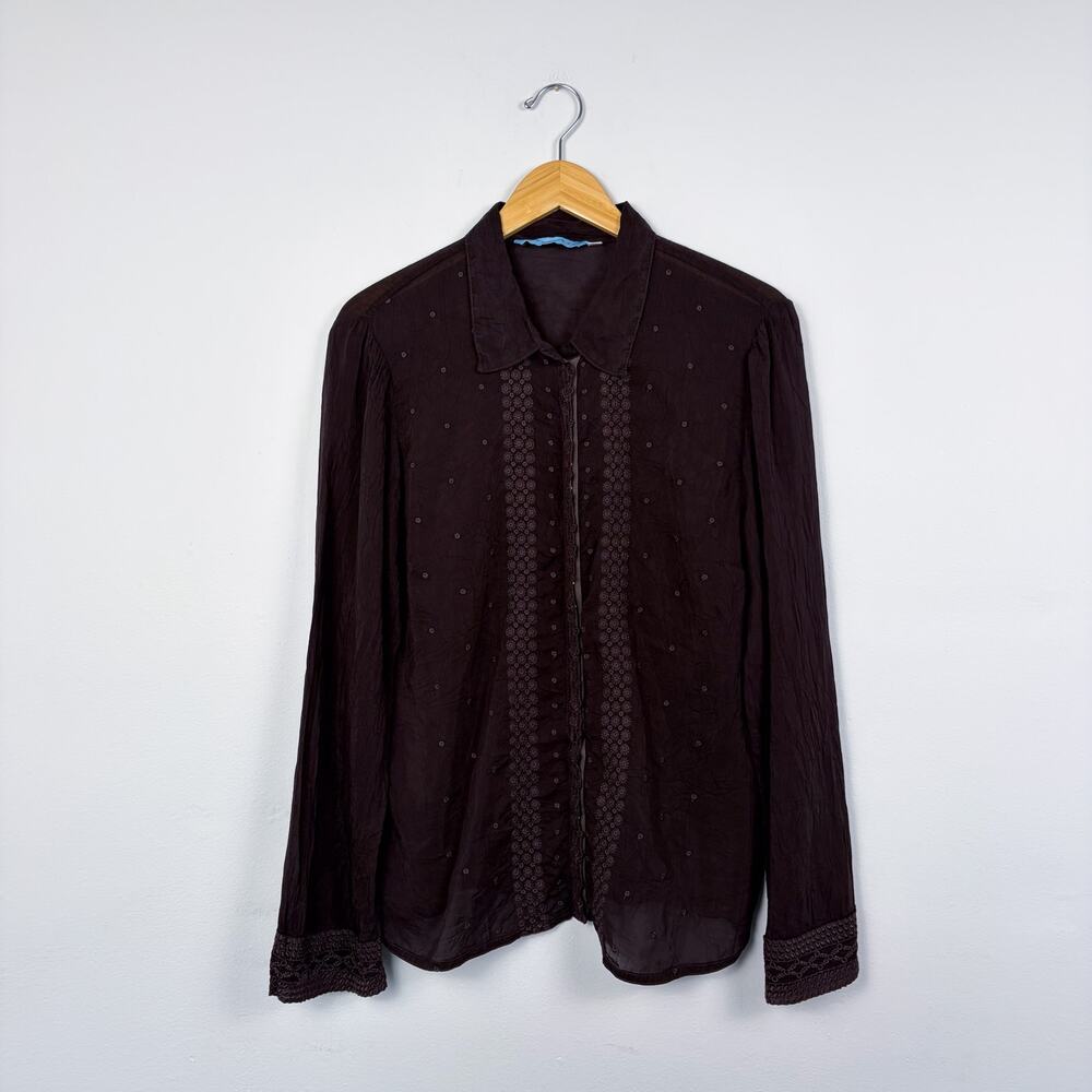 Vintage Johnny Was Embroidered Blouse Brown Medium